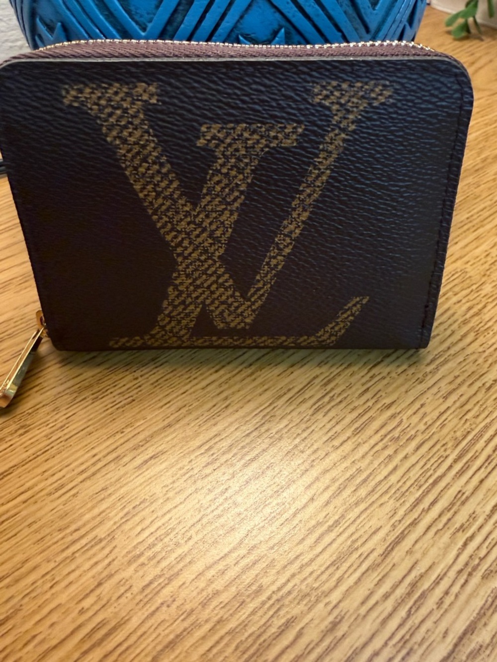 Louis Vuitton Black and Gold Monogram Zip Card Wallet